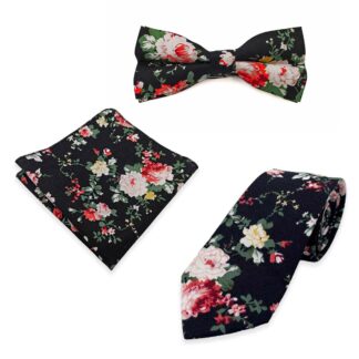 Black Floral Cotton Tie set