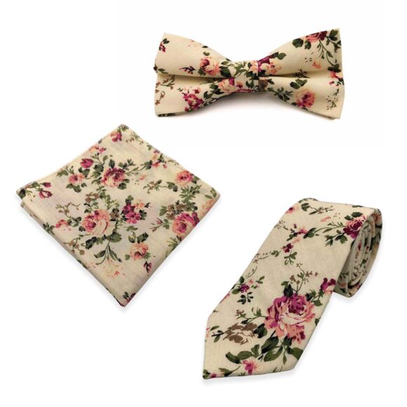 Cream Floral Cotton Tie set