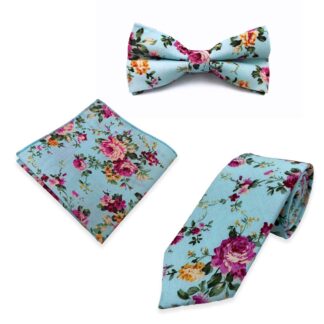 Light Blue Floral Cotton Tie set