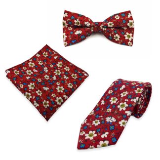 Red Floral Cotton Tie set