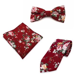 Red Floral Cotton Tie set