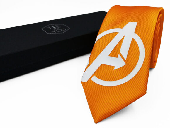 Avengers Orange white silk necktie