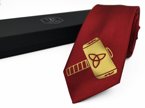 Thor Hammer Red gold silk necktie