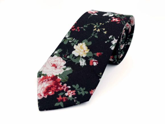 Black Floral Cotton Necktie