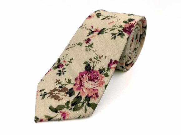 Cream Floral Cotton Necktie