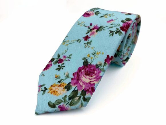 Light Blue Floral Cotton Necktie