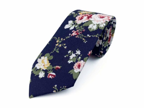 Navy Floral Cotton Necktie