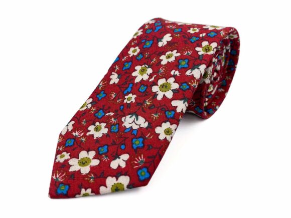 Red Floral Cotton Necktie