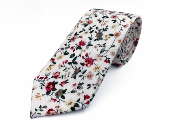 White Floral Cotton Necktie